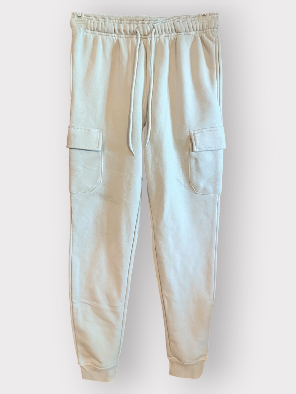 Brooklyn Cloth Mens Small Tan Cargo Jogger Sweatpants Fleece Utility Pants Flaw